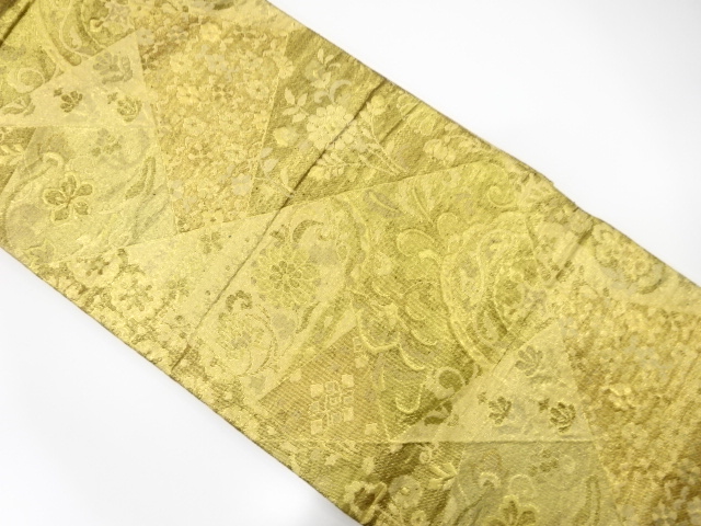 アンティーク　佐賀錦　切りばめ風　草花模様織り出し袋帯（材料）